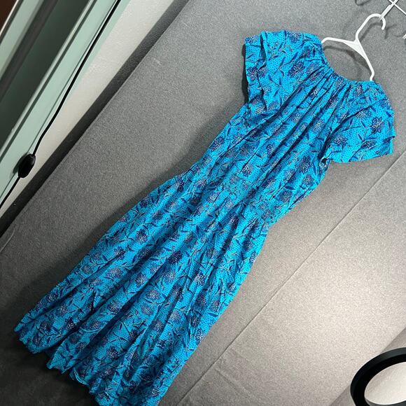 Destination 365 Short-Sleeve Midi Dress with Smo Turquoise Floral Size Small - Picture 2 of 13